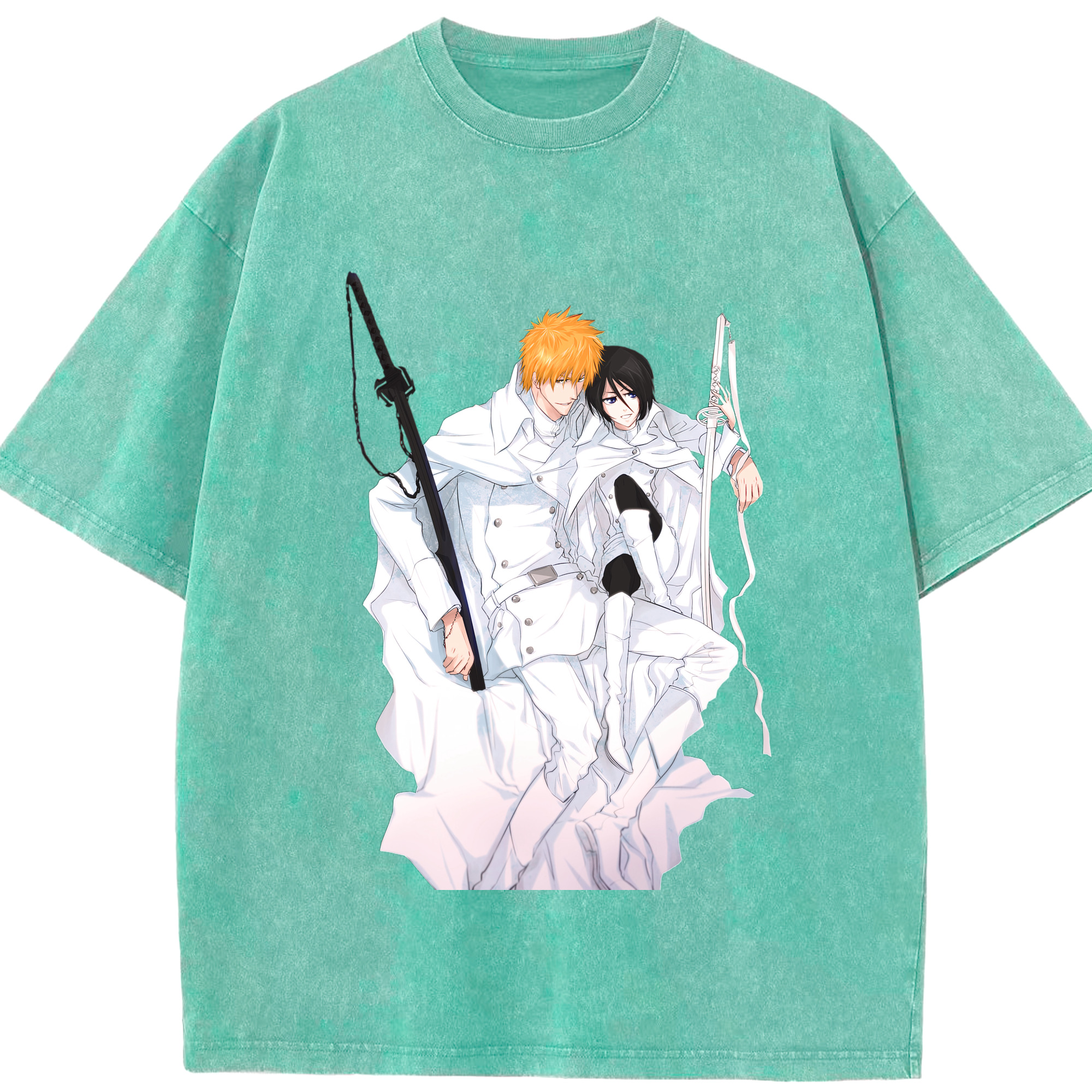 （画像用） ブリーチ 黒崎一護（くろさき いちご）BLEACH Kurosaki Ichigo 綿100% ヴィンテージ風 半袖Tシャツ（フロントプリント）